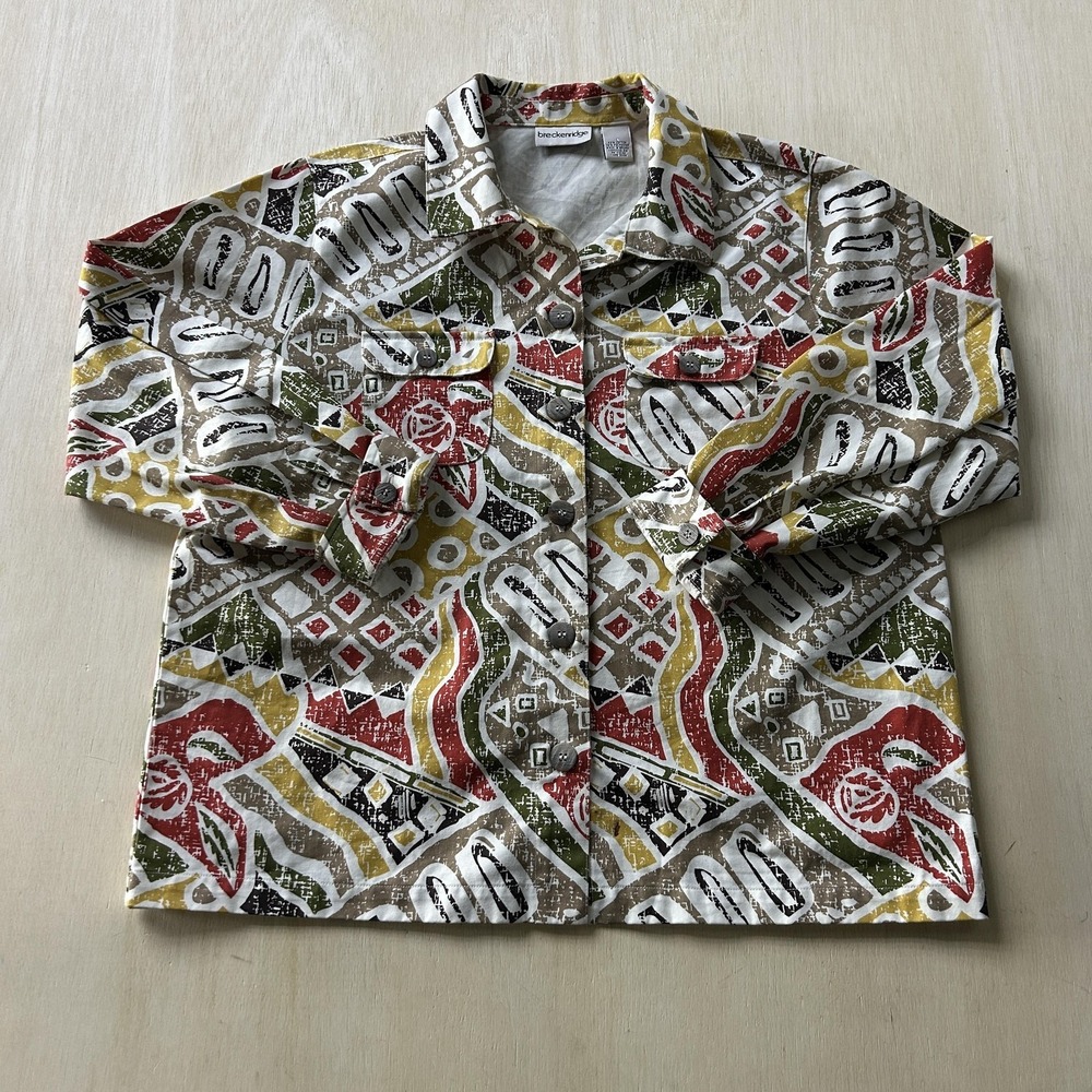 Breckenridge Shirt Jacket Womens Large Multicolor Geometric Button Up Casual